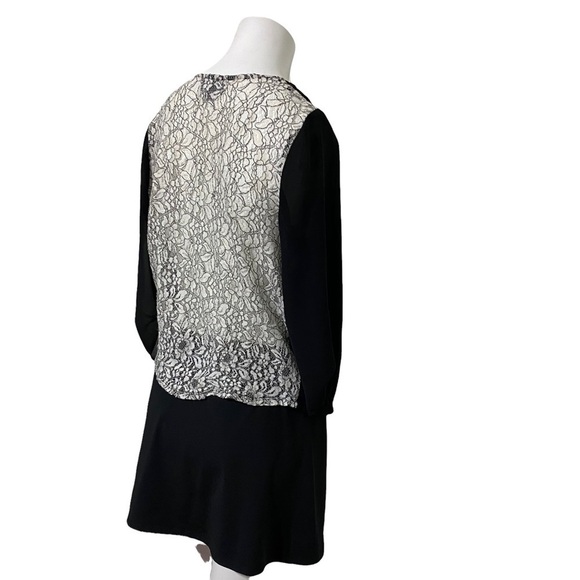 IZ Byer Woman’s Black Sheer Top with Cream Color Lace Roll Tab Sleeves  Jr Sz M - Picture 8 of 12